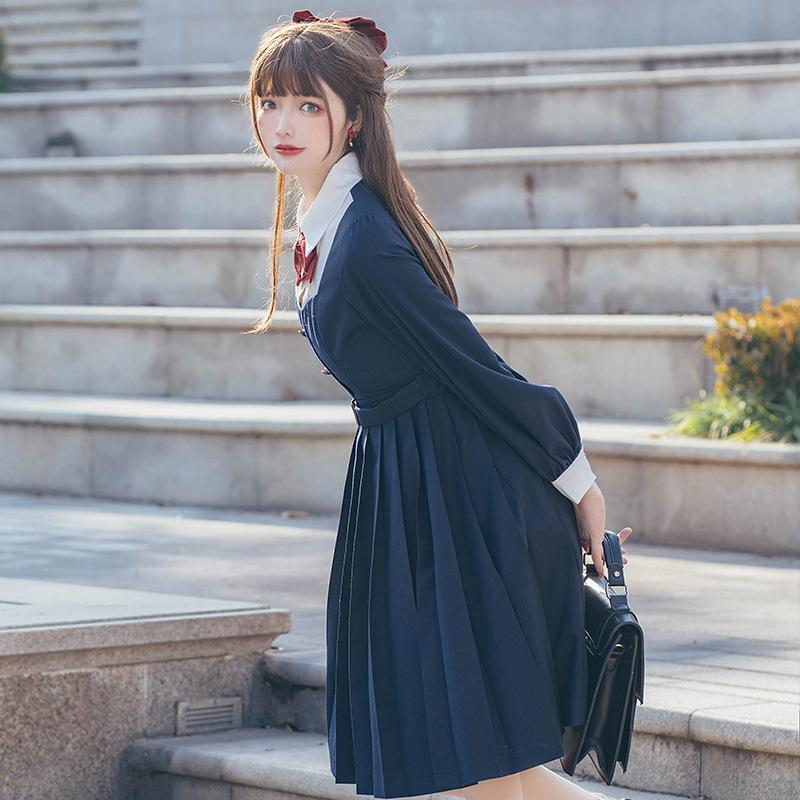 コスチューム コスプレ衣装 レディース 制服風 女子高生風 ワンピース 長袖 リボン 襟付き フェイクレイヤード プリーツスカート 清楚系 お嬢様系 Cos おとりよせ Com 通販 Yahoo ショッピング