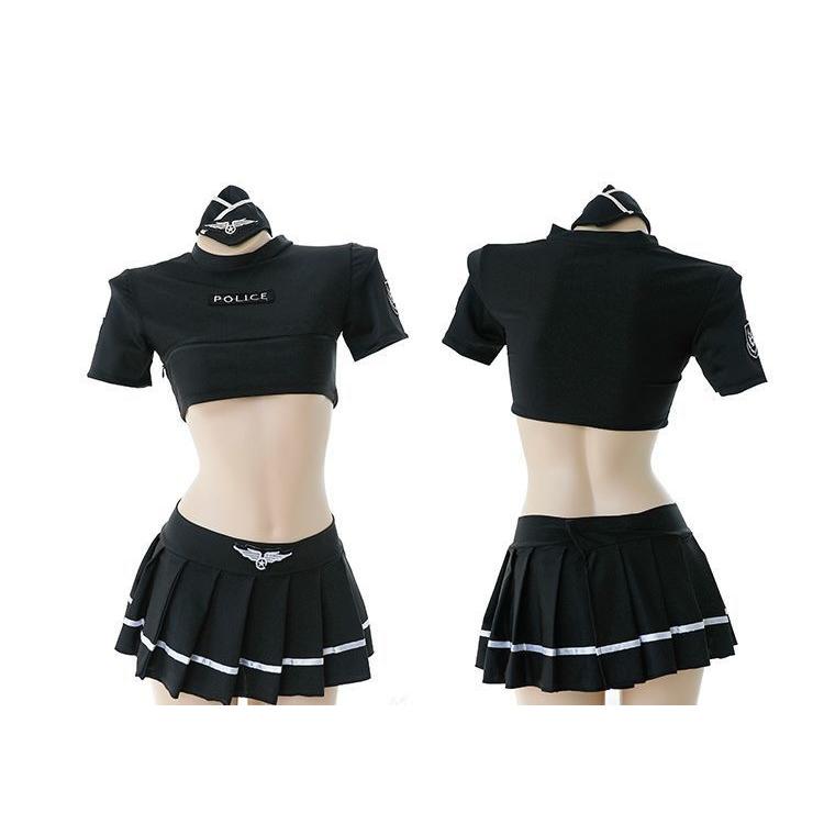 ポリス コスチューム レディース 4点セット 帽子 トップス スカート Tバックショーツ 黒 コスプレ ミニスカート 警察官 セクシー 大人 Cos おとりよせ Com 通販 Yahoo ショッピング