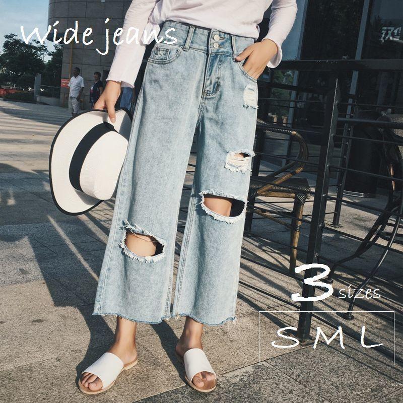 ジーンズ デニムパンツ ワイドデニム ダメージ クラッシュ ワイド バギー アンクル丈 アンクルデニム カットオフ フレイドヘム ロング レディース Gjaih Biu025 おとりよせ Com 通販 Yahoo ショッピング