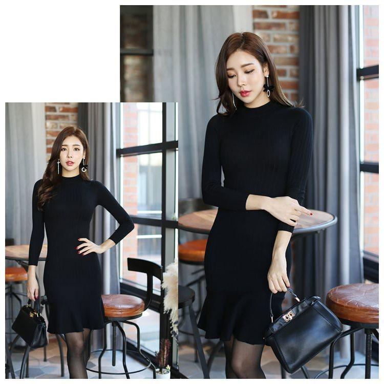 マーメイド ニットワンピース 長袖 リブワンピース レディース ワンピース ワンピ ミニ丈 ショート クルーネック リブ ニット 無地 ブラック ブラ Gjeeh Bgj15 おとりよせ Com 通販 Yahoo ショッピング
