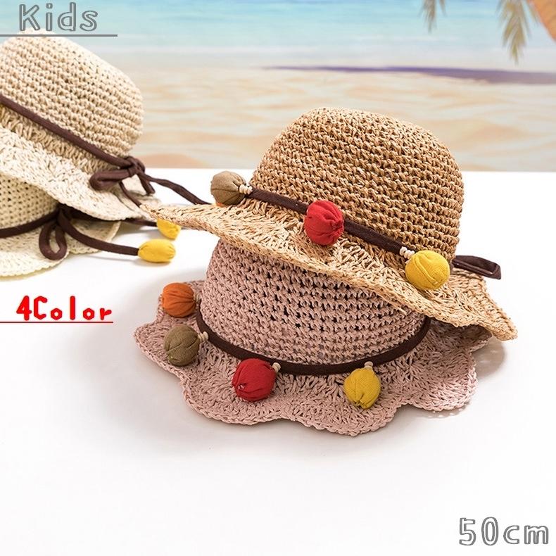 帽子 麦わら帽子 キッズ 女の子 丸 ボンボン バックリボン 通気性 春 夏 秋 子供用 紫外線対策 日焼け対策 おしゃれ かわいい ファッション 小 Hat おとりよせ Com 通販 Yahoo ショッピング