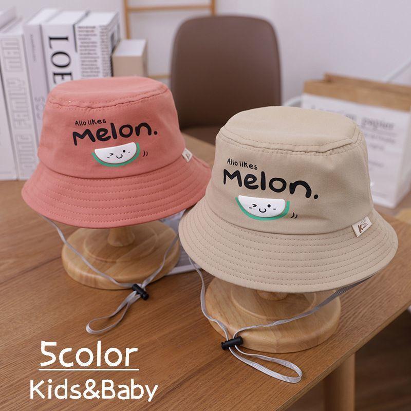 ハット 帽子 ぼうし バケットハット 子供用 キッズ ベビー 女の子 男の子 メロン フルーツ ロゴ カジュアル かわいい 顎ひも付き 日よけ