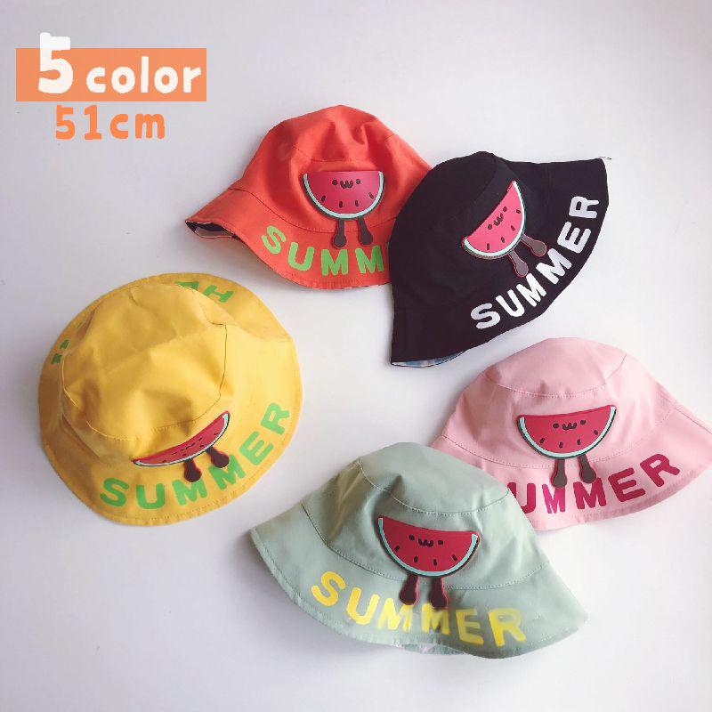 ハット 帽子 子供用 キッズ 女の子 男の子 バケットハット 日よけ あご紐 ツバ付き たためる スイカ かわいい お出掛け レジャー シェブロン柄 お取り寄せ