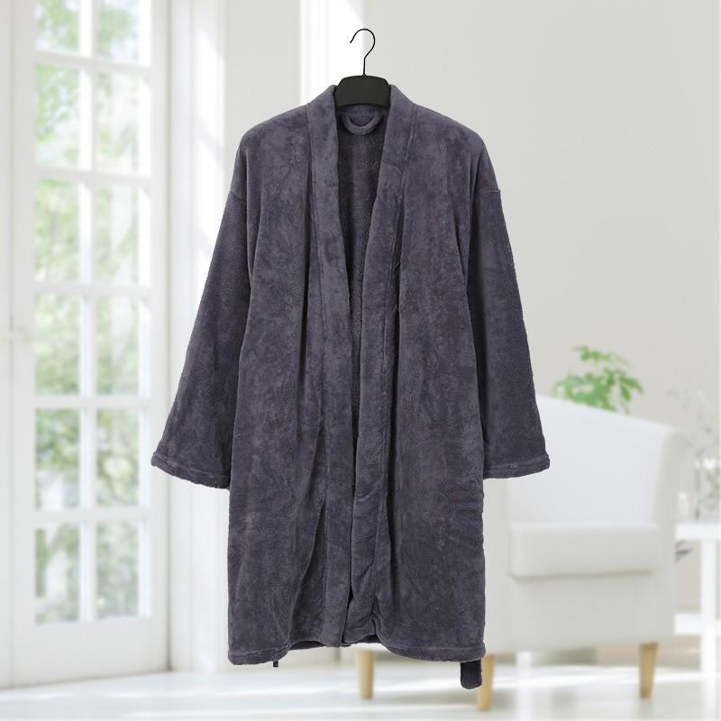 ガウン バスローブ ナイトウェア メンズ 男性 長袖 無地 ダークグレー シンプル 部屋着 ルームウェア 大人 バスローヴ おしゃれ パジャマ ネグリ 宅配
