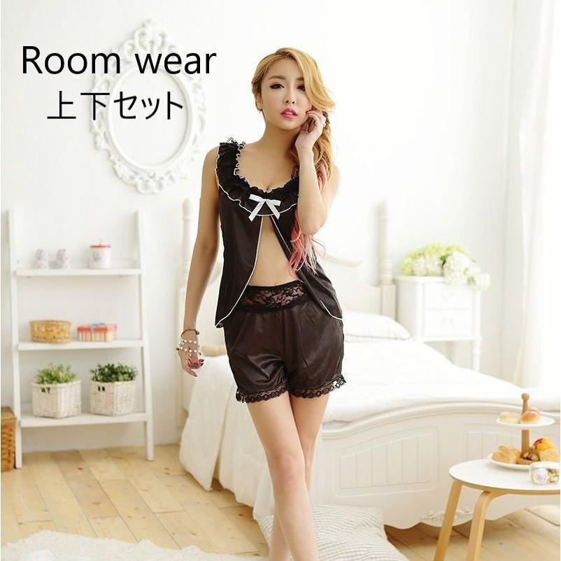 セクシーランジェリー レディース ナイトウェア 上下セット トップス ショートパンツ リボン 黒 セクシー下着 女性下着 寝巻き ルームウェア Inn おとりよせ Com 通販 Yahoo ショッピング