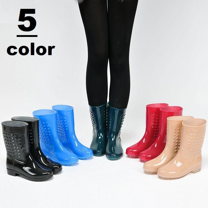 レインブーツ 長靴 レディース 女性 シューズ 雨靴 ミドル丈 ショート シンプル 無地 スタッズ風 ローヒール おしゃれ カジュアル Kutu おとりよせ Com 通販 Yahoo ショッピング