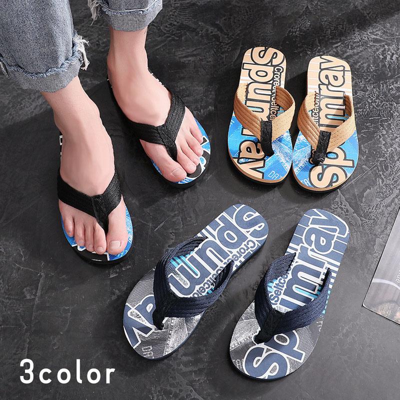 サンダル メンズ トングサンダル ビーチ ビーサン ぺたんこ フラット ロゴ プリント かっこいい クール おしゃれ 海 靴 男性用 Kutu おとりよせ Com 通販 Yahoo ショッピング