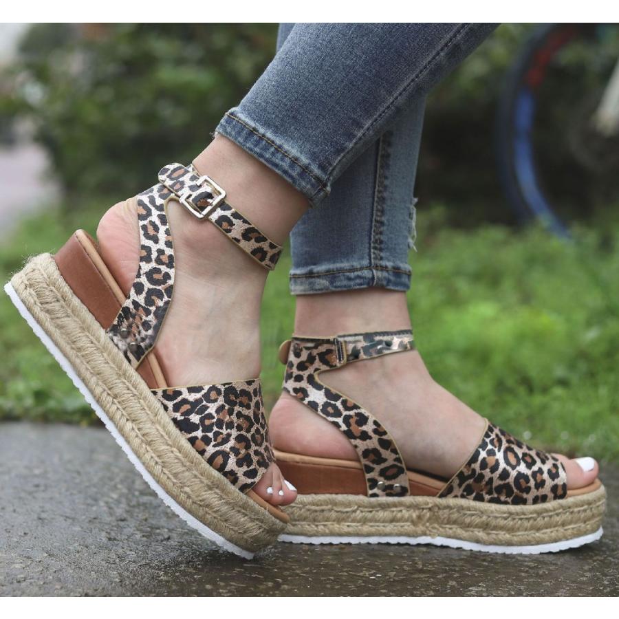 厚底サンダル アンクルストラップ ジュート巻き アンクルベルト レディース 靴 シューズ 夏 オープントゥ オープントウ おしゃれ カジュアル ヒョウ 楽天カード分割