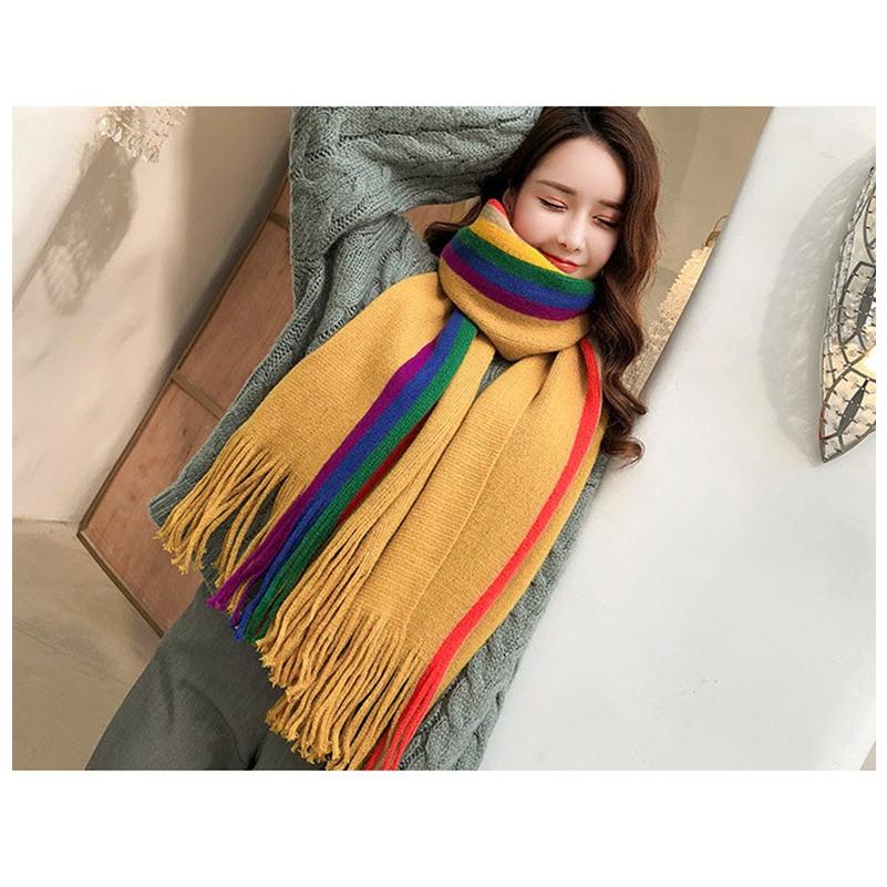 ついに再販開始 マフラー ストール レディース レインボーカラー 虹色 長い ロング タッセル あたたかい 防寒 おしゃれ 可愛い お出かけ デート 出勤 秋冬 ファ Simbcity Net