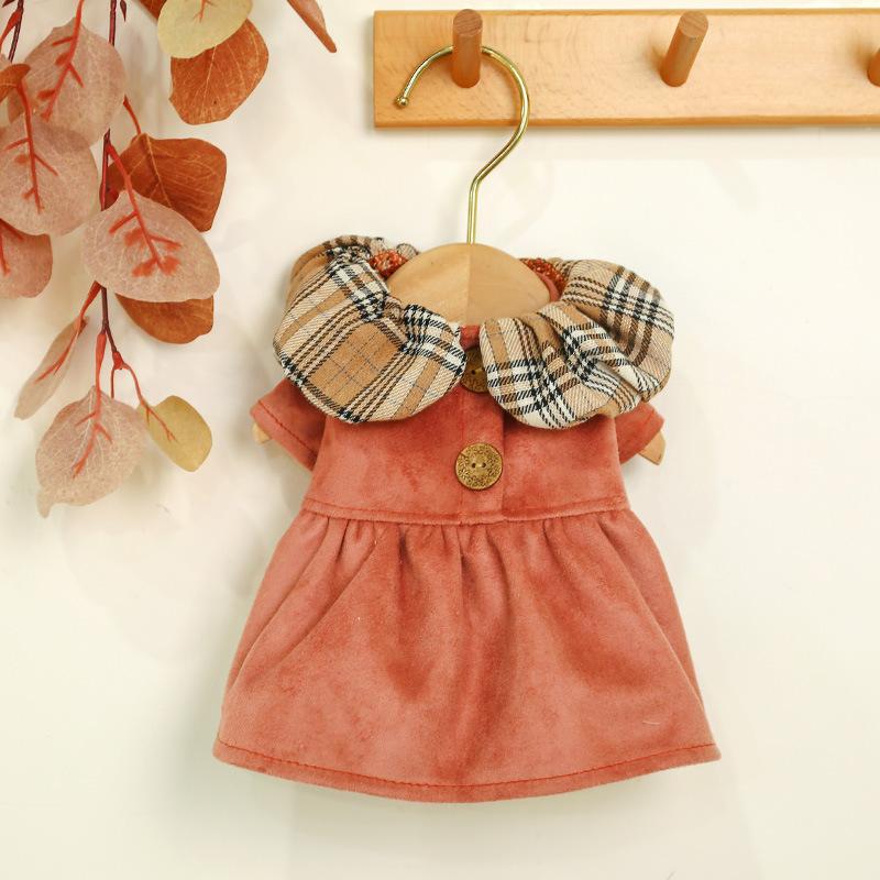 ペットウェア ワンピース 犬服 猫服 ドッグ キャット 小型犬 中型犬 スエード風 チェック柄 ボタン 前開き フレア 可愛い おしゃれ 散歩 秋 冬 Pet おとりよせ Com 通販 Yahoo ショッピング