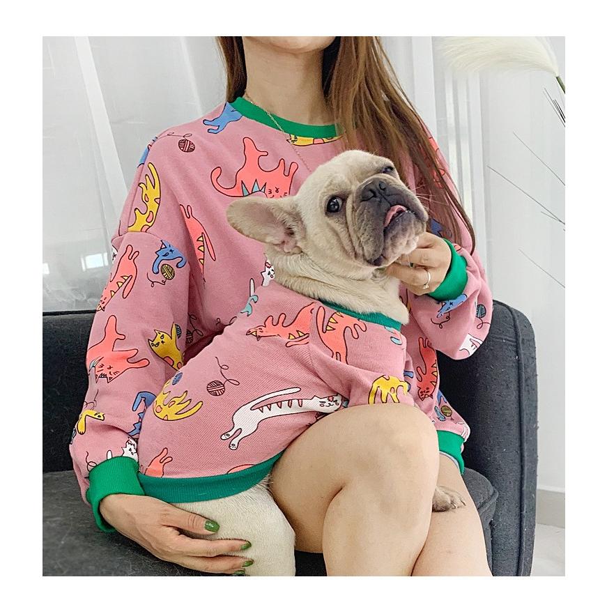 犬服 ドックウエア 猫柄 トレーナー イラスト プリント ペット服 犬用品 おしゃれ かわいい 配色 お揃い ペアルック Pet おとりよせ Com 通販 Yahoo ショッピング