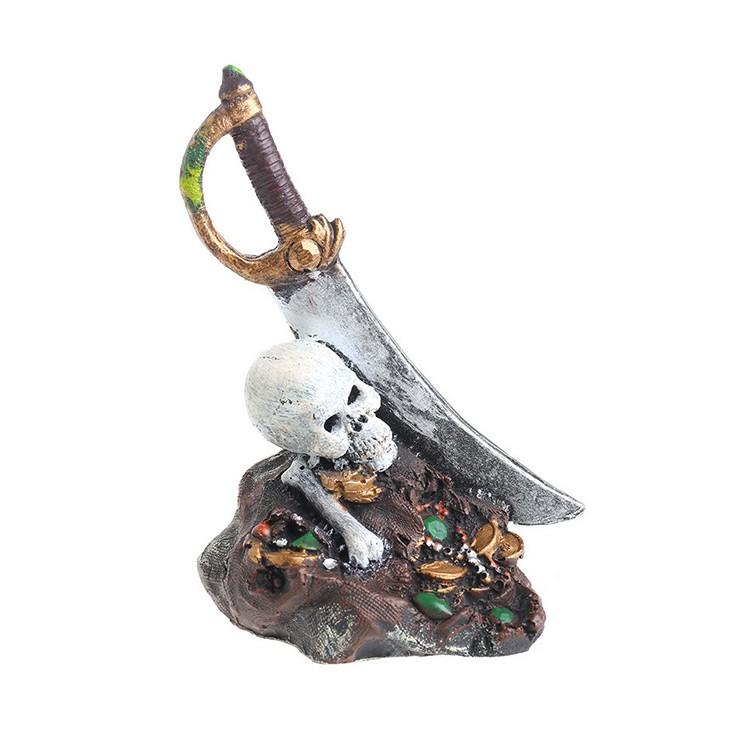 水槽用オブジェ 海賊 Outlet Sale 剣 ドクロ 骸骨 置き物 水槽用レイアウト パイレーツ 髑髏 水槽内インテリア アクアリウムデコレーション アクセサリー ソード