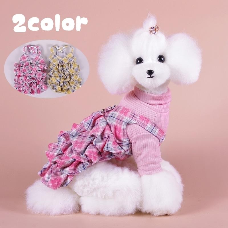 ペットウェア ワンピース ドッグウェア 犬服 ジャンパースカート ペット用 犬用 ペット用品 ペットグッズ チェック柄 フリル 花モチーフ フェイクパ Pet おとりよせ Com 通販 Yahoo ショッピング