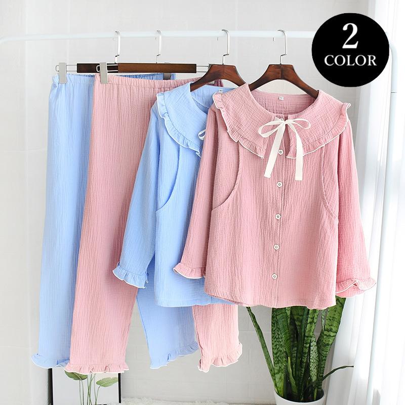 スーパーセール マタニティウエア マタニティパジャマ 上下セット 長袖 長ズボン レディース 授乳 クルーネック 前開き ルームウェア リボン 可愛い 柔がい カジュアル 部屋着 寝間 Www Threeriversofs Com