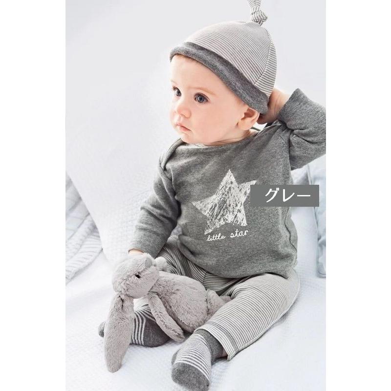 セットアップ 赤ちゃん用 ベビー服 Tシャツ カットソー 長ズボン 長袖 ニット帽付き 3点セット ボーダー スター グレ ブルー ピンク シンプル Set おとりよせ Com 通販 Yahoo ショッピング