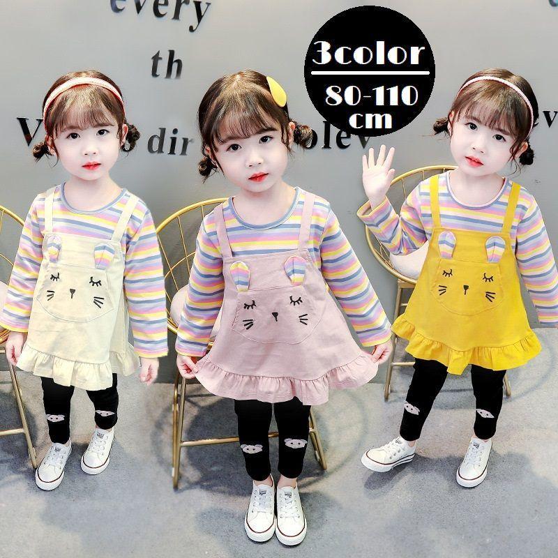 セットアップ 上下2点セット ワンピース レギンス 子供服 キッズ ベビー 女の子 重ね着風 チュニック レギパン 長袖 クルーネック ボーダー ロン Set おとりよせ Com 通販 Yahoo ショッピング