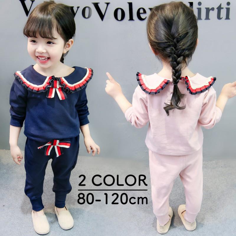 セットアップ 上下セット トレーナー キッズ 子供服 女の子 ガールズ スウェットパンツ ロングパンツ 長ズボン フリル リボン かわいい お出かけ｜mignonlindo