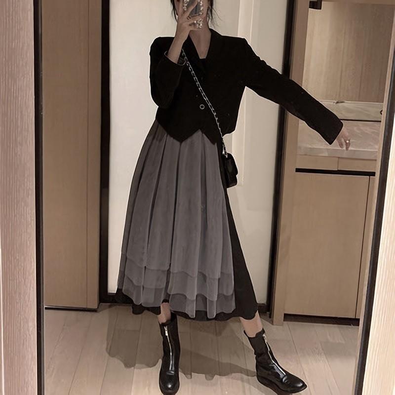 ワンピーススーツ 2点セット レディース セットアップ 長袖 ミモレ丈 ティアード ａライン ショールカラー レトロ 秋冬 上品 パーティー きれいめ Set おとりよせ Com 通販 Yahoo ショッピング