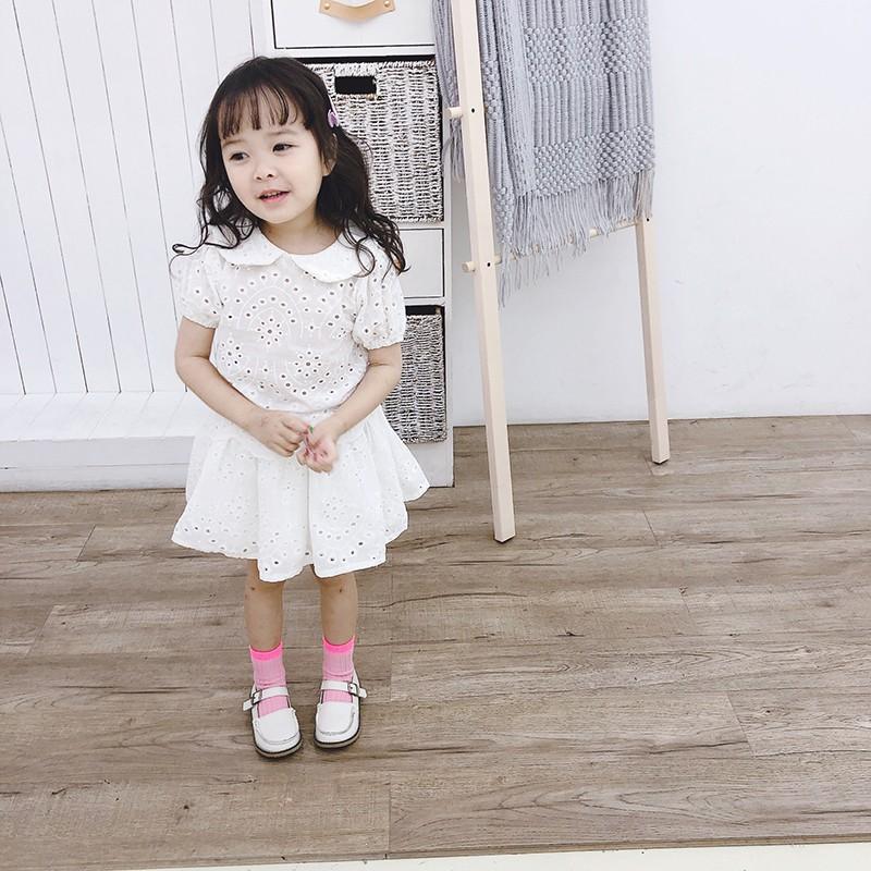 セットアップ 上下セット スカートセット 半袖ブラウス フレアスカート キッズ服 子供服 幼児 女の子 襟付き 半袖 花模様 白 ホワイト ミニ丈 Set おとりよせ Com 通販 Yahoo ショッピング
