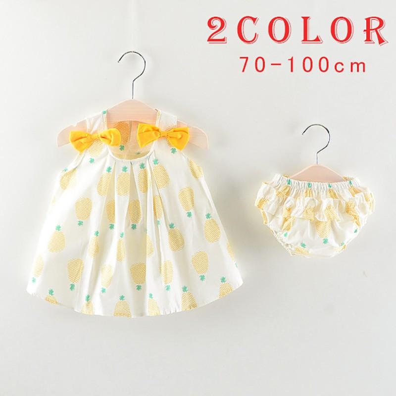 ベビー服 ベビーウェア 赤ちゃん セットアップ 上下セット ツーピース ノースリーブ ワンピース パンツ ブルマ ブルマパンツ リボン パイナップル Set おとりよせ Com 通販 Yahoo ショッピング
