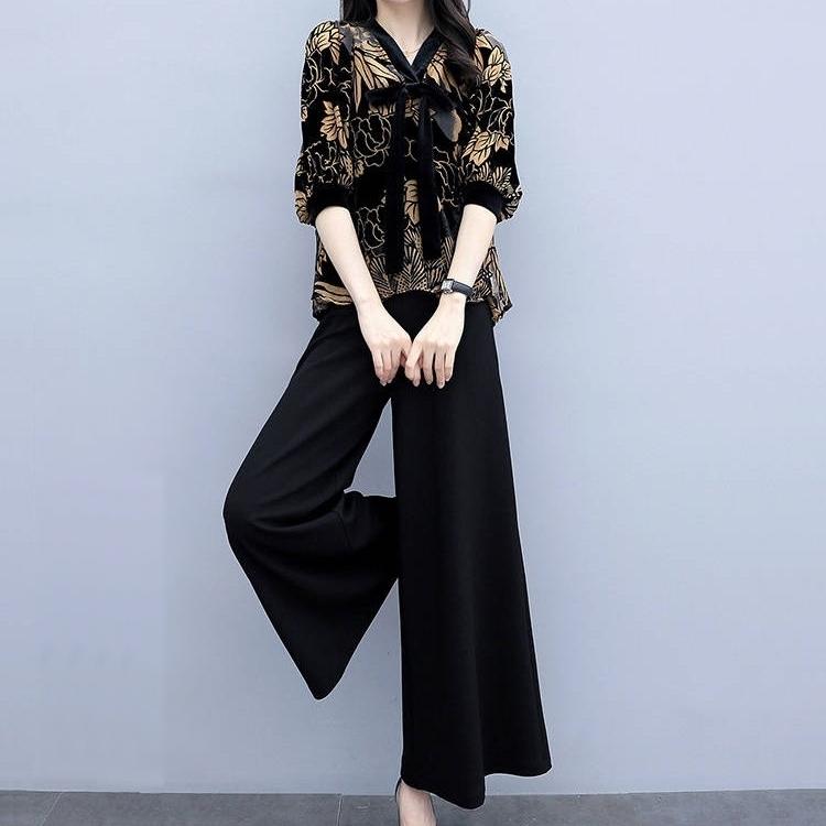 セットアップ レディース 五分袖 ブラウス Vネック ワイドパンツ ロングパンツ フレアパンツ 花柄 上下セット 2点セット  :set-77362:おとりよせ.com - 通販 - Yahoo!ショッピング