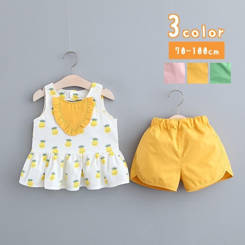 セットアップ 上下セット ノースリーブシャツ ショートパンツ ベビー 赤ちゃん キッズ 子供服 女の子 ノースリーブ ペプラム パイナップル かわいい Set 100 おとりよせ Com 通販 Yahoo ショッピング