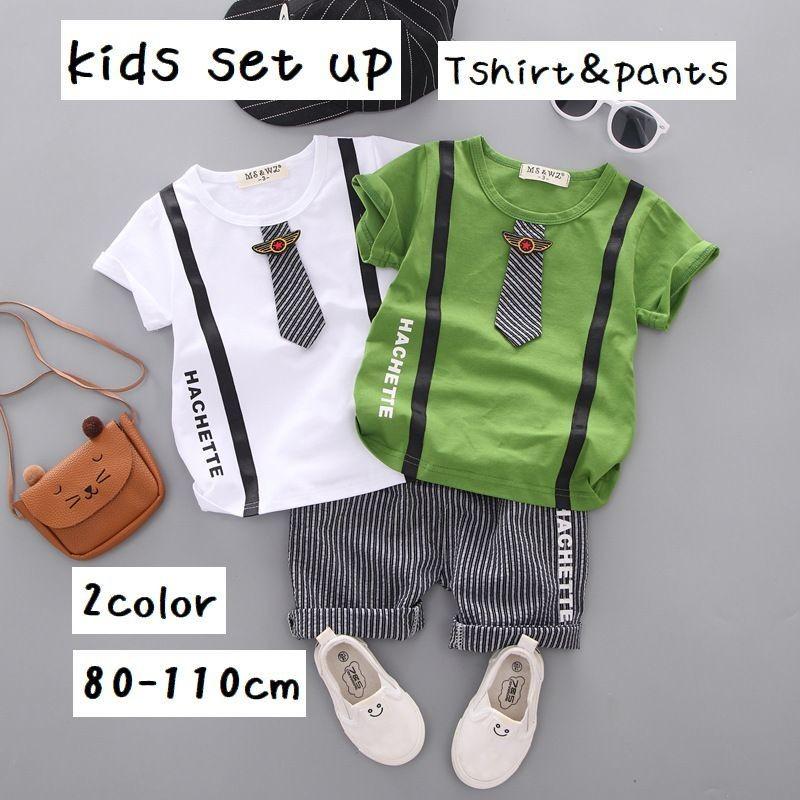 セットアップ キッズ 半袖tシャツ Tシャツ ネクタイ風 ラウンドネック プリント柄 80cm 90cm 100cm 110cm ハーフパンツ ストラ Set おとりよせ Com 通販 Yahoo ショッピング