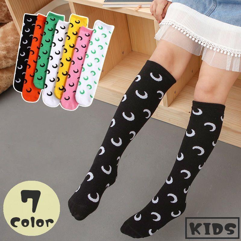 靴下 ハイソックス キッズ ジュニア 子供用 くつ下 総柄 三日月 かわいい おしゃれ カジュアル キュート 通園 通学 外出 普段使い レッグウェア Sox おとりよせ Com 通販 Yahoo ショッピング
