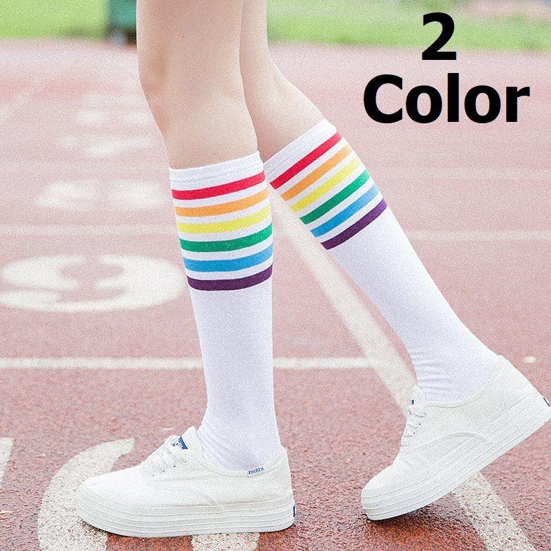 レディース靴下 ハイソックス 靴下 ソックス 女性用 かわいい おしゃれ カジュアル レインボー 虹色 ボーダー ライン ブラック ホワイト Sox おとりよせ Com 通販 Yahoo ショッピング