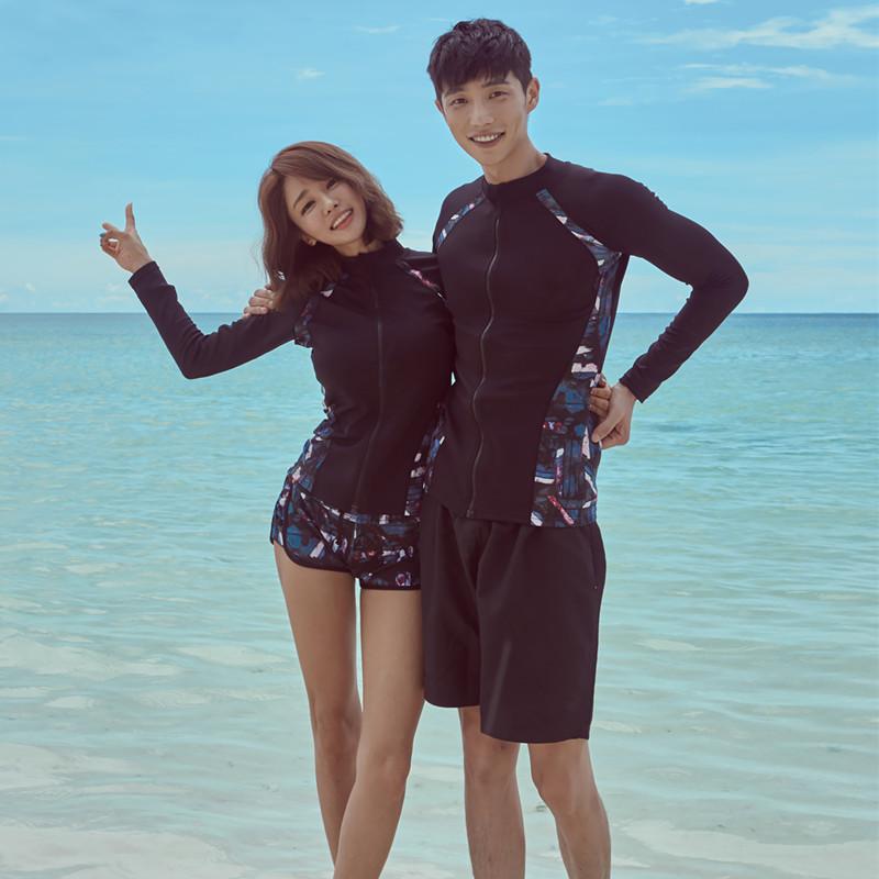 水着 メンズ レディース スポーツ アウトドア 4点セット ペア お揃い ラッシュガード 日焼け防止 長袖 ジッパー 柄入り 黒 Swim 161 おとりよせ Com 通販 Yahoo ショッピング