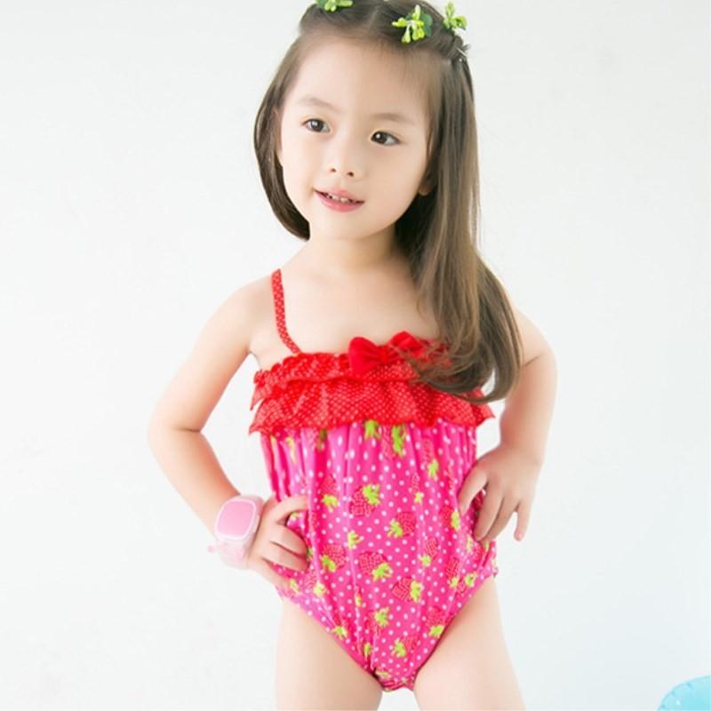 子供用水着 女の子用 キッズ ベビー いちご イチゴ リボン ドット
