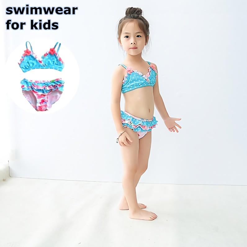 水着 ビキニ 上下セット キッズ 子供用 女の子 スイムウェア セパレート フリル フラワーモチーフ 花柄 ドット柄 お洒落 かわいい 夏 プール 海 通販 セパレート水着 ドット フリル 140サイズ 子供用