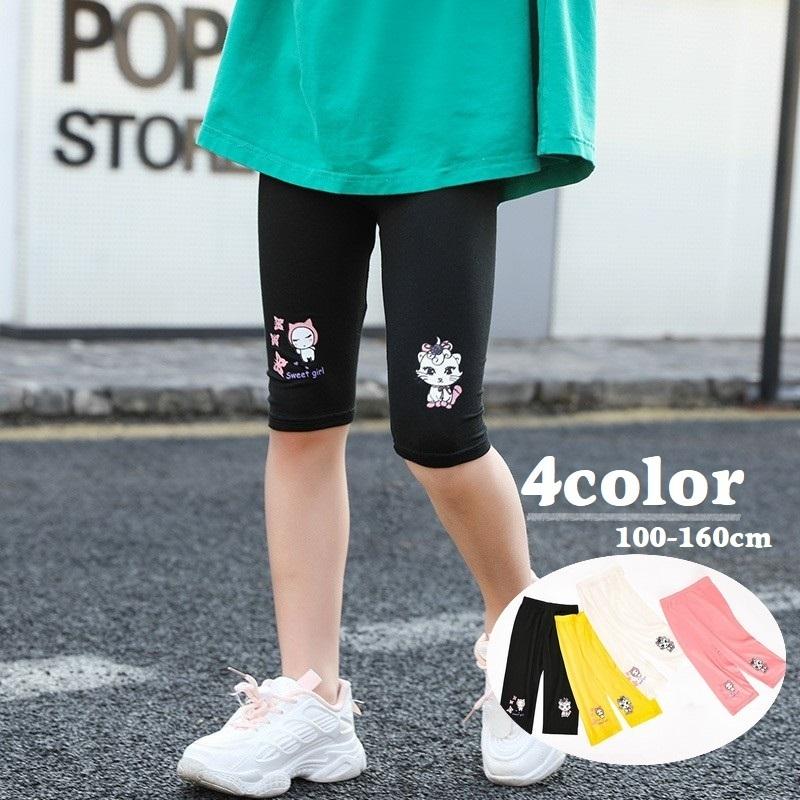 レギンス スパッツ キッズ 子供服 ジュニア 女の子 レッグウェア ファッション小物 膝丈 5分丈 ネコ 猫 プリント入り 文字入り レギパン 単色 Tai 187 おとりよせ Com 通販 Yahoo ショッピング