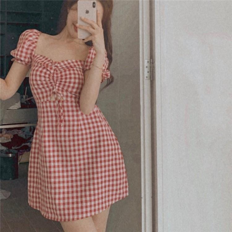 ワンピース ミニワンピース レディース タイトワンピ 半袖 スクエアネック 台形 膝上 ミニ丈 ギンガムチェック 柄 セクシー ガーリー カジュアル Top おとりよせ Com 通販 Yahoo ショッピング