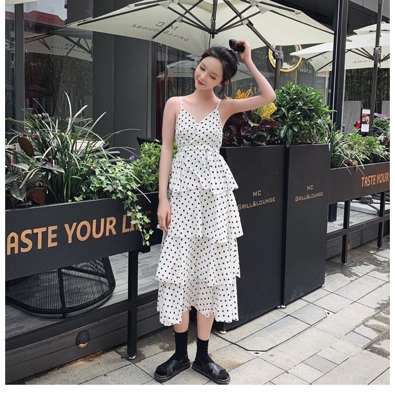 ワンピース レディース ティアードワンピース ノースリーブ Vネック キャミソールワンピース フリル ロング ドット Top おとりよせ Com 通販 Yahoo ショッピング