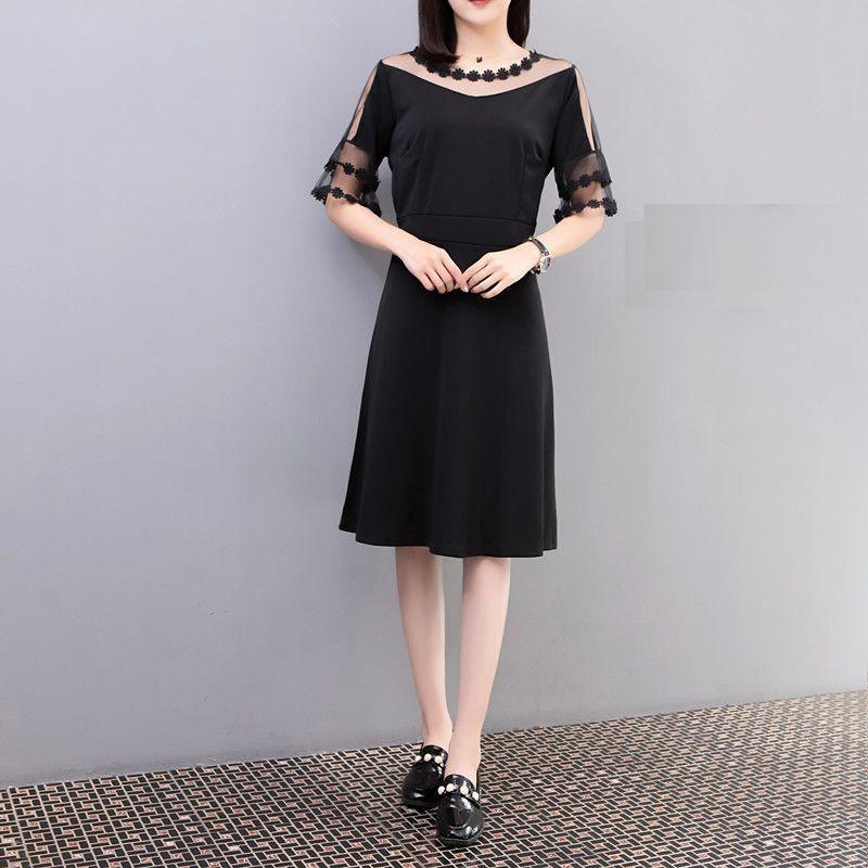 シースルー切替 半袖ワンピース レディース ワンピース ワンピ 半袖 ひざ丈 ミディ Aライン シースルー チュール ブラック 黒 パーティ 二次会 Top おとりよせ Com 通販 Yahoo ショッピング