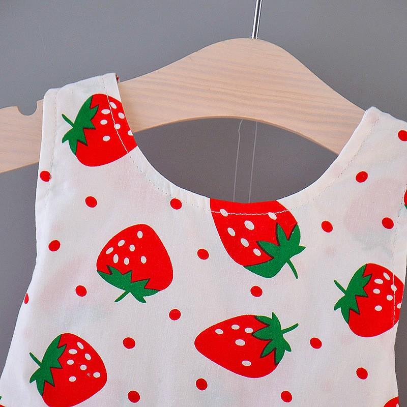 ワンピース ノースリーブ 帽子付き キッズ ベビー 子供 女の子 リボン フレア イラスト プリント いちご イチゴ かわいい ピンク イエロー レッ Top おとりよせ Com 通販 Yahoo ショッピング