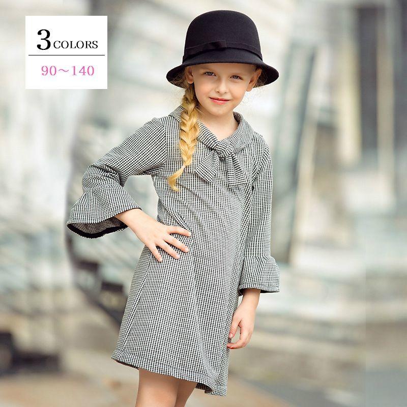 ワンピース キッズ ベビー 長袖 リボン ミディアム ギンガムチェック 柄 カジュアル 可愛い ガーリー オシャレ 90 100 110 1 13 Top おとりよせ Com 通販 Yahoo ショッピング