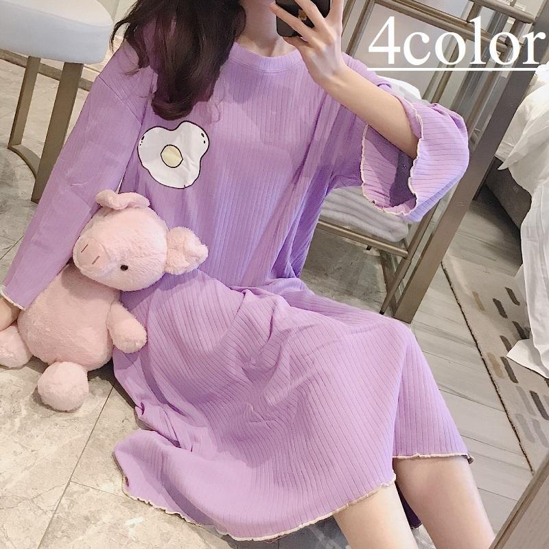 ルームウェア ワンピース 女性 レディース パジャマ ロング丈 ひざ下丈 ラウンドネック フリル ベル スリーブ ワッフル生地 スイカ アボカド レモ Top おとりよせ Com 通販 Yahoo ショッピング