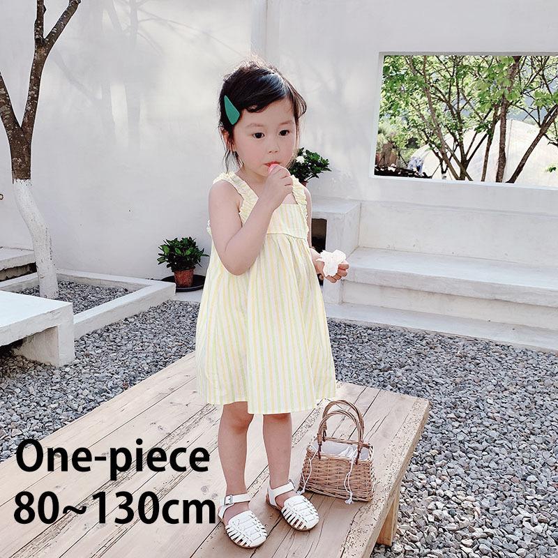 ワンピース ノースリーブ キッズ ベビー 子供服 女児 女の子 キャミワンピ 膝丈 ミディアム Aライン フリル ストライプ 春 夏 可愛い キュート Top 069 おとりよせ Com 通販 Yahoo ショッピング