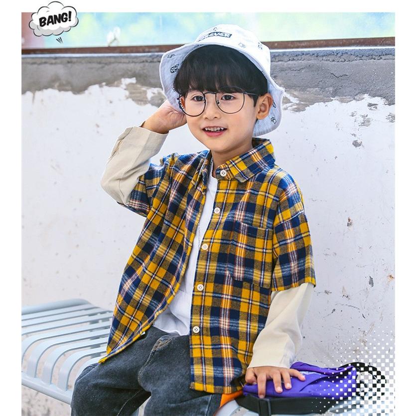 長袖シャツ 子供服 キッズ ジュニア チェック柄 ネルシャツ 重ね着風 前ボタン 胸ポケット カジュアル おしゃれ かっこいい Top おとりよせ Com 通販 Yahoo ショッピング