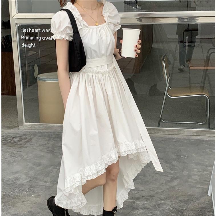 新商品 レディース ワンピース 夏 半袖 パフスリーブ スクエアネック フィッシュテールワンピース レース ドーリー ガーリー モノトーン フェミ 新品 Centrodeladultomayor Com Uy