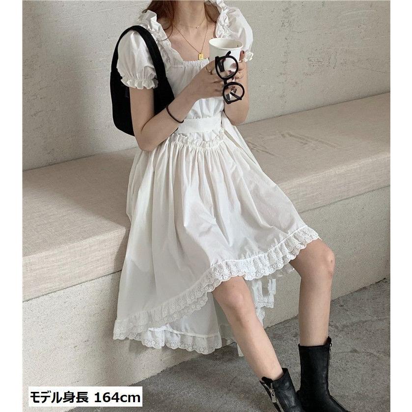新商品 レディース ワンピース 夏 半袖 パフスリーブ スクエアネック フィッシュテールワンピース レース ドーリー ガーリー モノトーン フェミ 新品 Centrodeladultomayor Com Uy