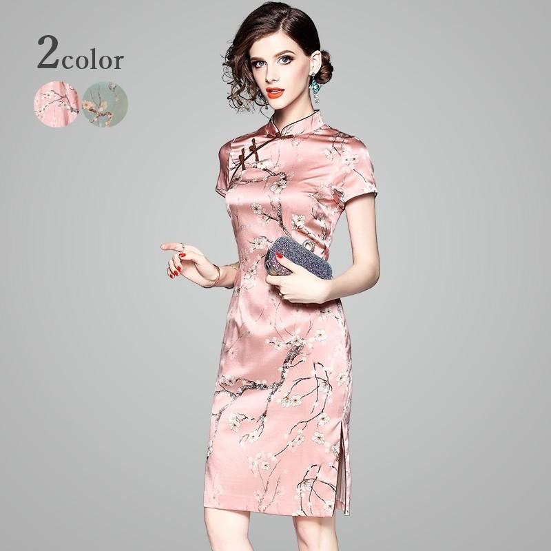 ランキング１位受賞 チャイナドレス ワンピース レディース 半袖 ひざ丈 花柄 フラワー ドレス 衣装 コスプレ イベント パーティー エレガント 激安 即納 Measurementsystems Org