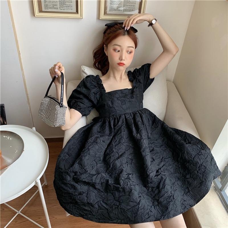 ワンピース 半袖 レディース 夏服 バブルスリーブ ミニワンピース ショート スクエアネック Aライン 無地 ハイウエスト セクシー 可愛い お出かけ Top おとりよせ Com 通販 Yahoo ショッピング