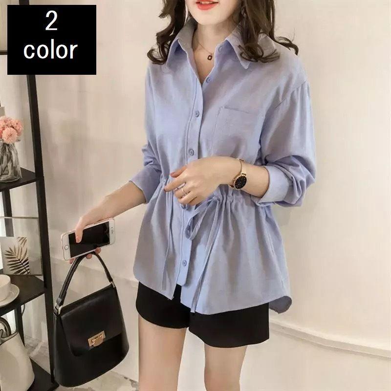 ブラウス シャツ レディース トップス 長袖 胸ポケット リボン ゆったり カジュアル お出かけ グレー ブルー Top おとりよせ Com 通販 Yahoo ショッピング