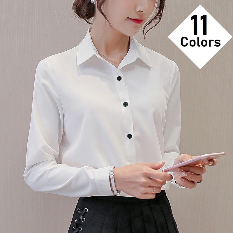 ブラウス レディース トップス 長袖 無地 シンプル ホワイト ピンク ブルー コーデ カジュアル 通勤 仕事着 Top おとりよせ Com 通販 Yahoo ショッピング