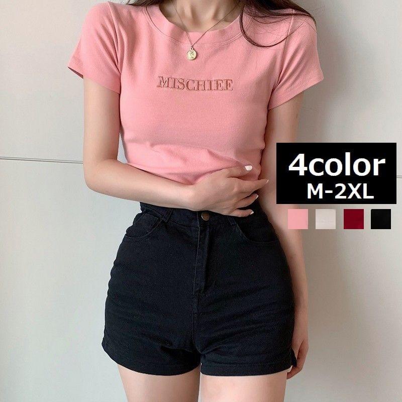 半袖tシャツ レディース トップス ロゴ クルーネック 女性用 シンプル ぴったり カットソー タイト Top おとりよせ Com 通販 Yahoo ショッピング
