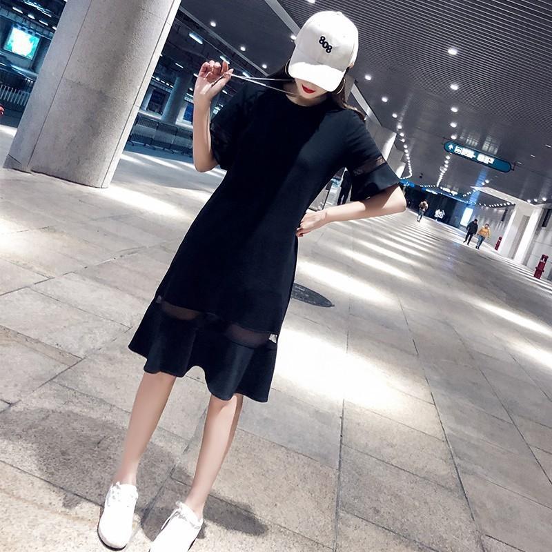 ワンピース レディース ひざ丈 クルーネック 半袖 ペプラム シースルー フリル 異素材ミックス ブラック 黒 シンプル 無地 かわいい おしゃれ 女 Top おとりよせ Com 通販 Yahoo ショッピング