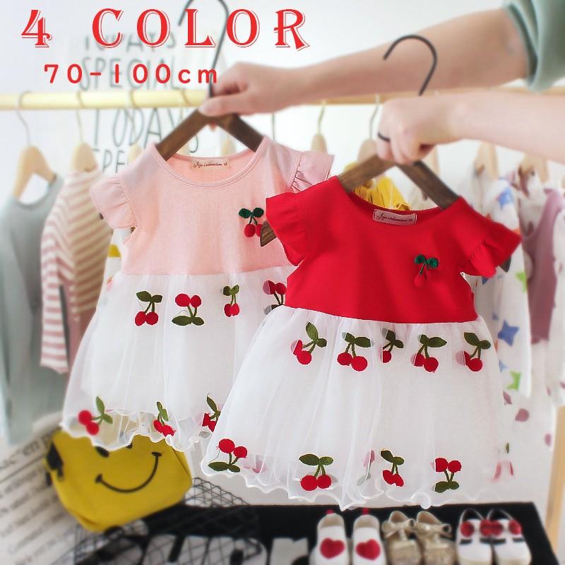 ベビー服 ベビーウェア ワンピース 半袖 さくらんぼ チェリー 刺繍 チュールスカート かわいい お出かけ 夏 女の子 赤 ピンク 70cm 80cm Top おとりよせ Com 通販 Yahoo ショッピング